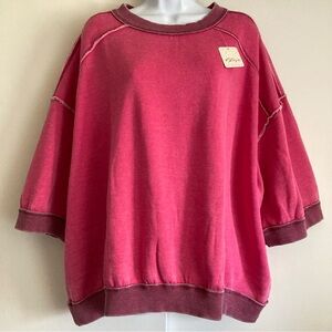 Free People We The Free Everything Pullover in Pink Roses, NWT Sz L